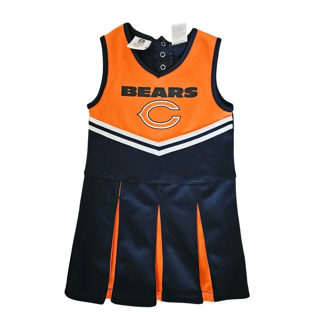 NFL Team Apparel Chicago Bears Cheerleader Dress Girls XS 4/5 Navy Orange Logo